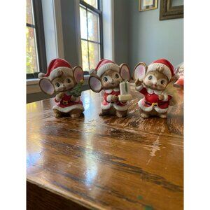 Vintage Homco Christmas Mice Santa Figurines Set Of 3 Holiday Collectibles
